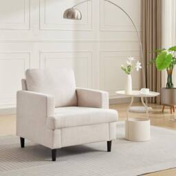 London Boutique Modern Single Accent Chair Linen Upholstered Armchair w/Foam Cushion in Beige