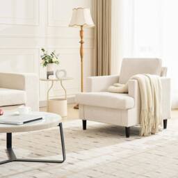 London Boutique Modern Single Accent Chair Linen Upholstered Armchair w/Foam Cushion in Beige - thumbnail 6