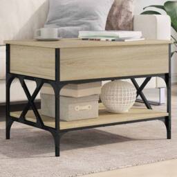 Berkfield Home Coffee Table Sonoma Oak 70x50x50 cm Engineered Wood & Metal in Light Brown - Size: 70 x 50 x 50 cm - thumbnail 2