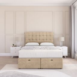 Sloomy Alabama Coniston Fabric Ottoman Bed End Opening With Sprung Memory Mattress & 26 Inch strut Headboard in Cream - Size: King - thumbnail 2