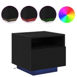 Berkfield Home Bedside Cabinet with LED Lights Black Oak 40x39x37 cm - Size: 40 x 39 x 37 cm - thumbnail 4
