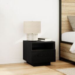 Berkfield Home Bedside Cabinet with LED Lights Black Oak 40x39x37 cm - Size: 40 x 39 x 37 cm