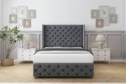 "Sloomy Luthor Coniston Divan Base No Drawers - 54"" Wingback & 12"" Footboard in Dark Grey - Size: King" - thumbnail 2