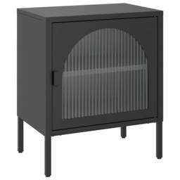 Berkfield Home Nightstand Black 50x35x60 cm Glass & Steel - Size: 50 x 35 x 60 cm - thumbnail 1