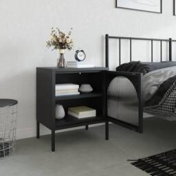 Berkfield Home Nightstand Black 50x35x60 cm Glass & Steel - Size: 50 x 35 x 60 cm - thumbnail 3
