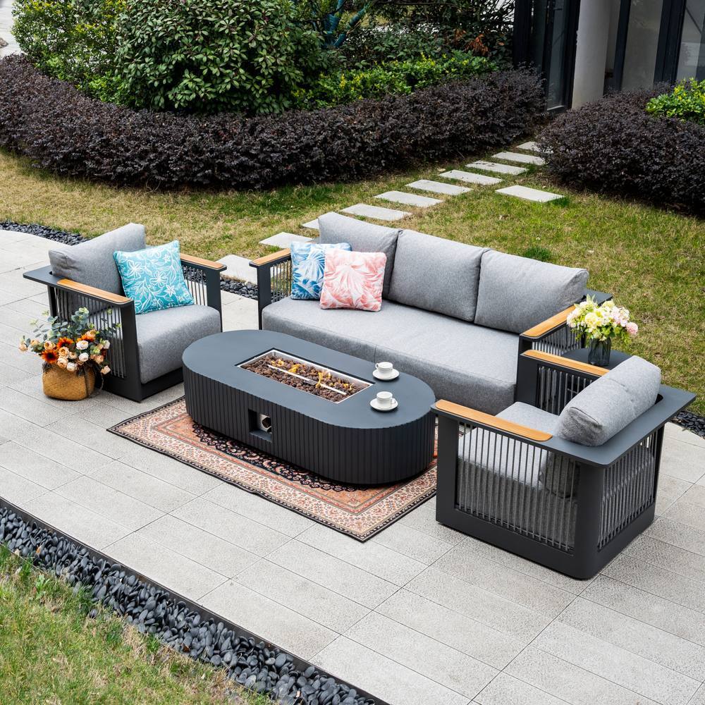 MIMO Garden Full Aluminum Rope Weave Sofa Set with Terrafab Fire Pit Table in Grey - Size 1 Pack by Debenhams