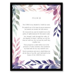 "Artery8 Wall Art Print Psalm 23 The LORD is My Shepherd Old Testament Bible Quote Framed Art in Purple - Size: W12"" x H16""" - thumbnail 1