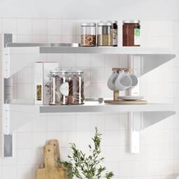 Berkfield Home 2-Tier Wall Shelf 75x40x60 cm Silver Stainless Steel - Size: 75 x 40 x 60 cm - thumbnail 2