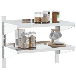Berkfield Home 2-Tier Wall Shelf 75x40x60 cm Silver Stainless Steel - Size: 75 x 40 x 60 cm - thumbnail 4