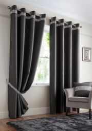 Luxury Living Palace Diamante Ring Top Blackout Curtains in Charcoal - Size: 168 cm width x 183 cm drop