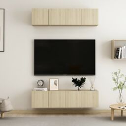 Berkfield Home TV Cabinets 4 pcs Sonoma Oak 60x30x30 cm Engineered Wood in Brown - Size: 60 x 30 x 30 cm - thumbnail 1
