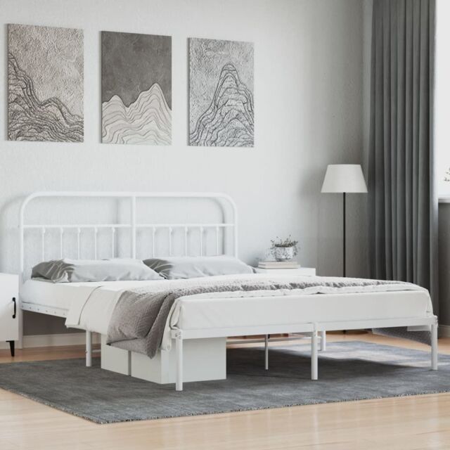 Berkfield Home Metal Bed Frame with Headboard White 160x200 cm - image 1