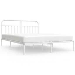 Berkfield Home Metal Bed Frame with Headboard White 160x200 cm - thumbnail 2