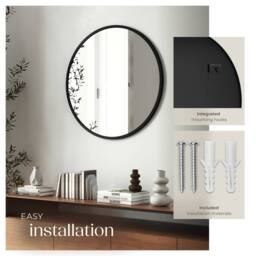 tectake Round Mirror Fiona - Aluminium Frame, Wall Mounted, Minimalist Design in Black - Size: 60 cm x 60 cm - thumbnail 4
