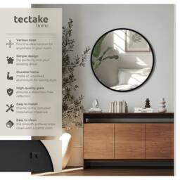 tectake Round Mirror Fiona - Aluminium Frame, Wall Mounted, Minimalist Design in Black - Size: 60 cm x 60 cm - thumbnail 2