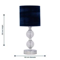 First Choice Lighting Set of 2 Chrome Two Ball Table Lamp with Navy Blue Velvet Shades in Silver - thumbnail 7