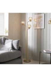 Netlighting Dimple Complete Floor Lamp Satin Brass Plate Champagne Lustre Glass in Gold - thumbnail 2