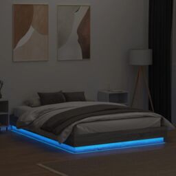 Berkfield Home Bed Frame with LED without Mattress Grey Sonoma 150x200 cm King Size - thumbnail 4