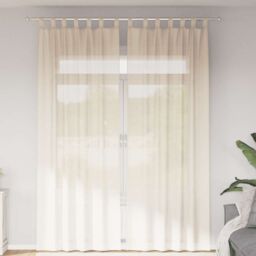 Berkfield Home Voile Curtains with Tab Top 2 pcs Cream - thumbnail 1