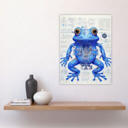 Artery8 Wall Art Print Blue Frog Robot Hybrid Schematic Blue Futuristic Secret Complex Arcane Manuscript Gift For Him Man Cave Poster - thumbnail 4