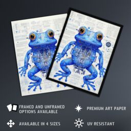Artery8 Wall Art Print Blue Frog Robot Hybrid Schematic Blue Futuristic Secret Complex Arcane Manuscript Gift For Him Man Cave Poster - thumbnail 2