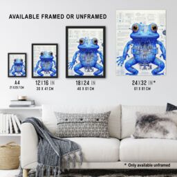 Artery8 Wall Art Print Blue Frog Robot Hybrid Schematic Blue Futuristic Secret Complex Arcane Manuscript Gift For Him Man Cave Poster - thumbnail 3