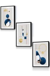 ARTZE Abstract Textured Geometric Art in Navy Blue & Gold Framed Wall Art - Small in Black - Size: W33 cm x H45 cm x D20mm - thumbnail 1