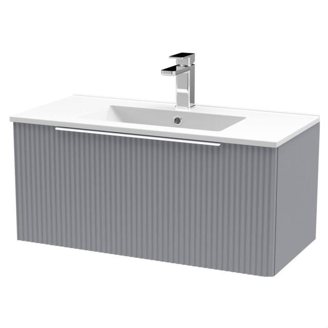 Balterley Tixall 1 Drawer Vanity Unit with Minimalist Basin, Satin Grey, 800mm in Grey - image 1