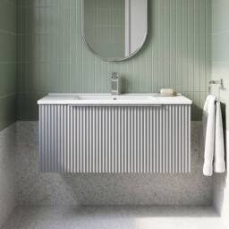 Balterley Tixall 1 Drawer Vanity Unit with Minimalist Basin, Satin Grey, 800mm in Grey - thumbnail 6