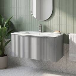 Balterley Tixall 1 Drawer Vanity Unit with Minimalist Basin, Satin Grey, 800mm in Grey - thumbnail 2