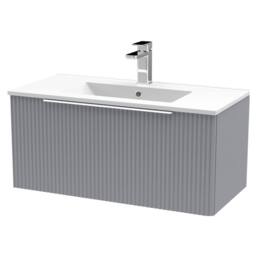 Balterley Tixall 1 Drawer Vanity Unit with Minimalist Basin, Satin Grey, 800mm in Grey - thumbnail 1