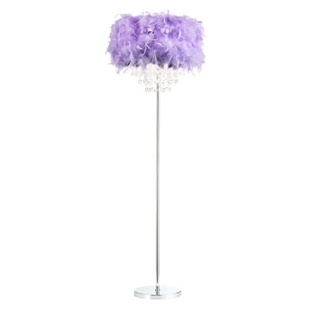 Happy Homewares Modern Chandelier Feather Floor Lamp with Waterfall Acrylic Droplets in Lilac - image 1