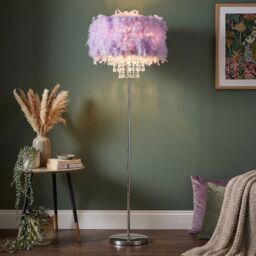 Happy Homewares Modern Chandelier Feather Floor Lamp with Waterfall Acrylic Droplets in Lilac - thumbnail 4