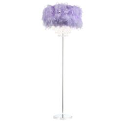Happy Homewares Modern Chandelier Feather Floor Lamp with Waterfall Acrylic Droplets in Lilac - thumbnail 2