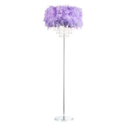 Happy Homewares Modern Chandelier Feather Floor Lamp with Waterfall Acrylic Droplets in Lilac