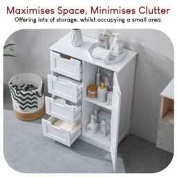 Home Discount Bath Vida Priano 4 Drawer 1 Door Freestanding Unit Storage Bathroom Furniture 810 x 600 x 300 mm in White - thumbnail 6