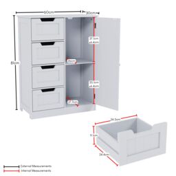 Home Discount Bath Vida Priano 4 Drawer 1 Door Freestanding Unit Storage Bathroom Furniture 810 x 600 x 300 mm in White - thumbnail 3