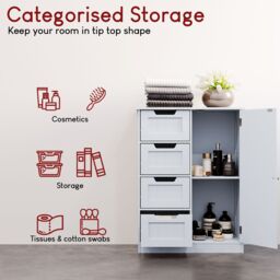 Home Discount Bath Vida Priano 4 Drawer 1 Door Freestanding Unit Storage Bathroom Furniture 810 x 600 x 300 mm in White - thumbnail 7