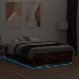 Berkfield Home Bed Frame with LED without Mattress Smoked Oak 120x190 cm Small Double in Brown - thumbnail 4