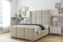"Sloomy Beaumont Plush Bed Frame With 50"" Upholstered Wingback Headboard in Cream - Size: Super King" - thumbnail 2