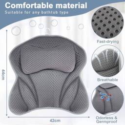 VOGREX Waterproof 4D Mesh Spa Bath Pillow Neck Back Support in Grey - thumbnail 2