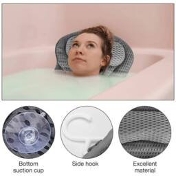 VOGREX Waterproof 4D Mesh Spa Bath Pillow Neck Back Support in Grey - thumbnail 3
