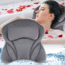 VOGREX Waterproof 4D Mesh Spa Bath Pillow Neck Back Support in Grey - thumbnail 1
