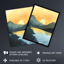 "Artery8 Redfish Lake Mountain Landscape Lakeside Sunrise Wall Art Print in Yellow - Size: W18"" x H24""" - thumbnail 2