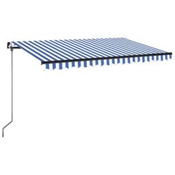 Berkfield Home Manual Retractable Awning with LED 450x350 cm Blue & White - thumbnail 3