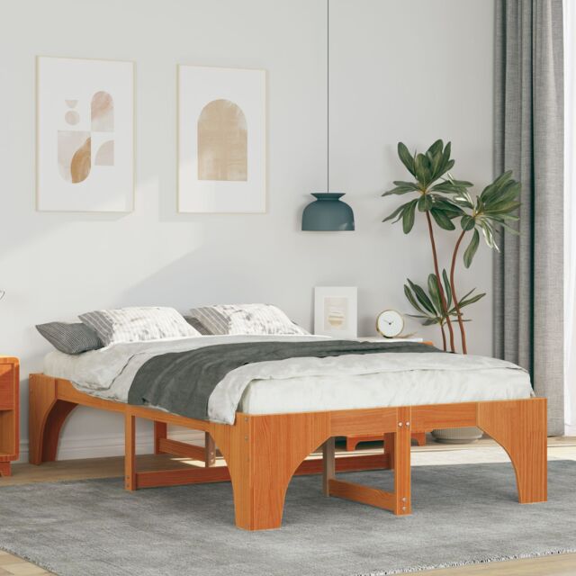 Berkfield Home Floor Bed Frame with Storage Brown 135 x 190 cm Pine wood - image 1