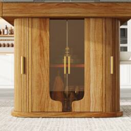 BTM Extendable Round Dining Table 118-158cm with Glass Doors, Walnut in Brown - thumbnail 8