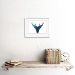 "Artery8 Wall Art Print Ink Splat Deer Stag Artwork Framed 9X7 Inch in White - Size: W7"" x H9""" - thumbnail 2