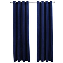Berkfield Home Blackout Curtains with Rings 2 pcs Velvet Dark Blue 140x175 cm - thumbnail 2