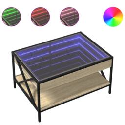 Berkfield Home Coffee Table with Infinity LED Sonoma Oak 70x50x38 cm in Light Brown - Size: 70 x 50 x 38 cm - thumbnail 1